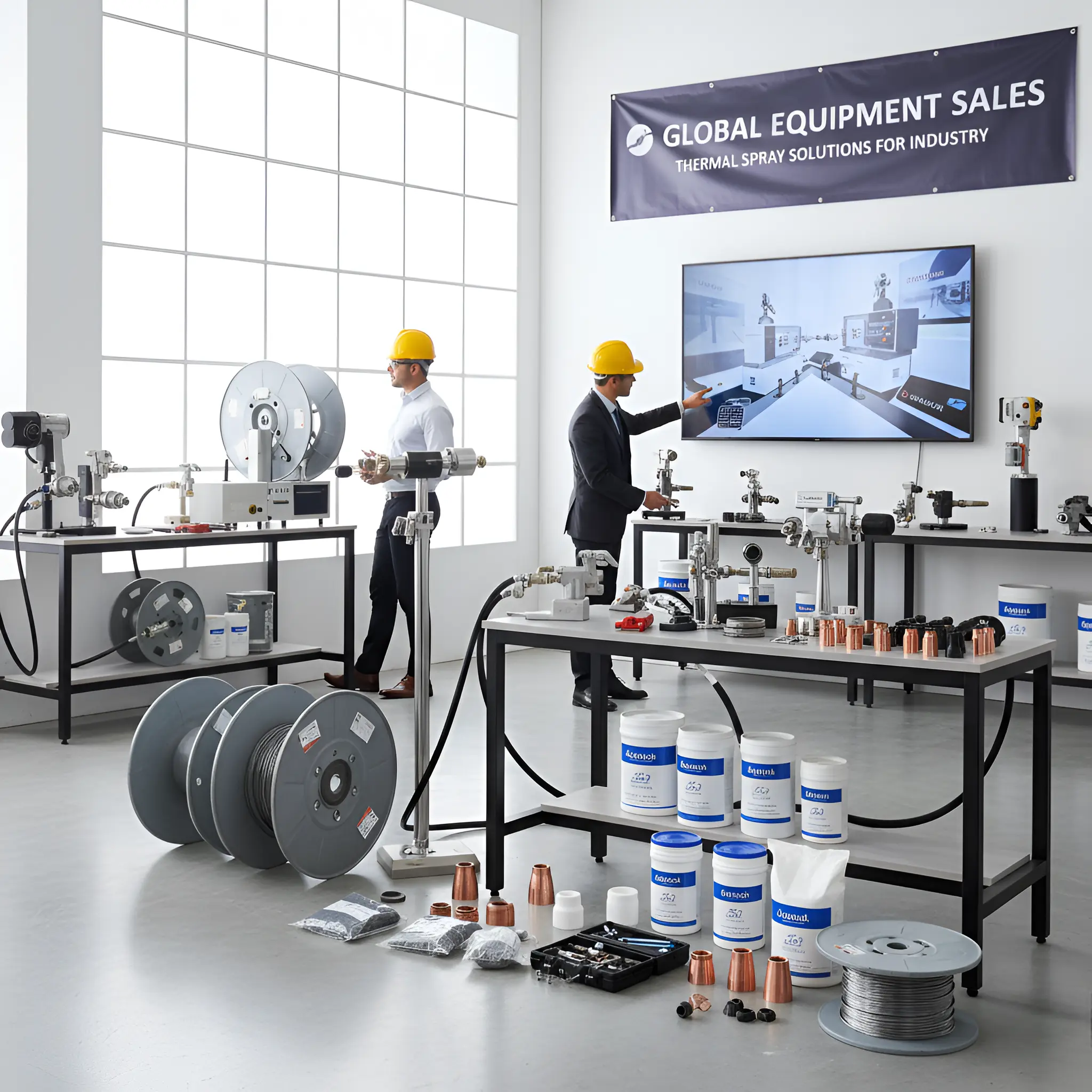 Display of thermal spray guns and equipment.