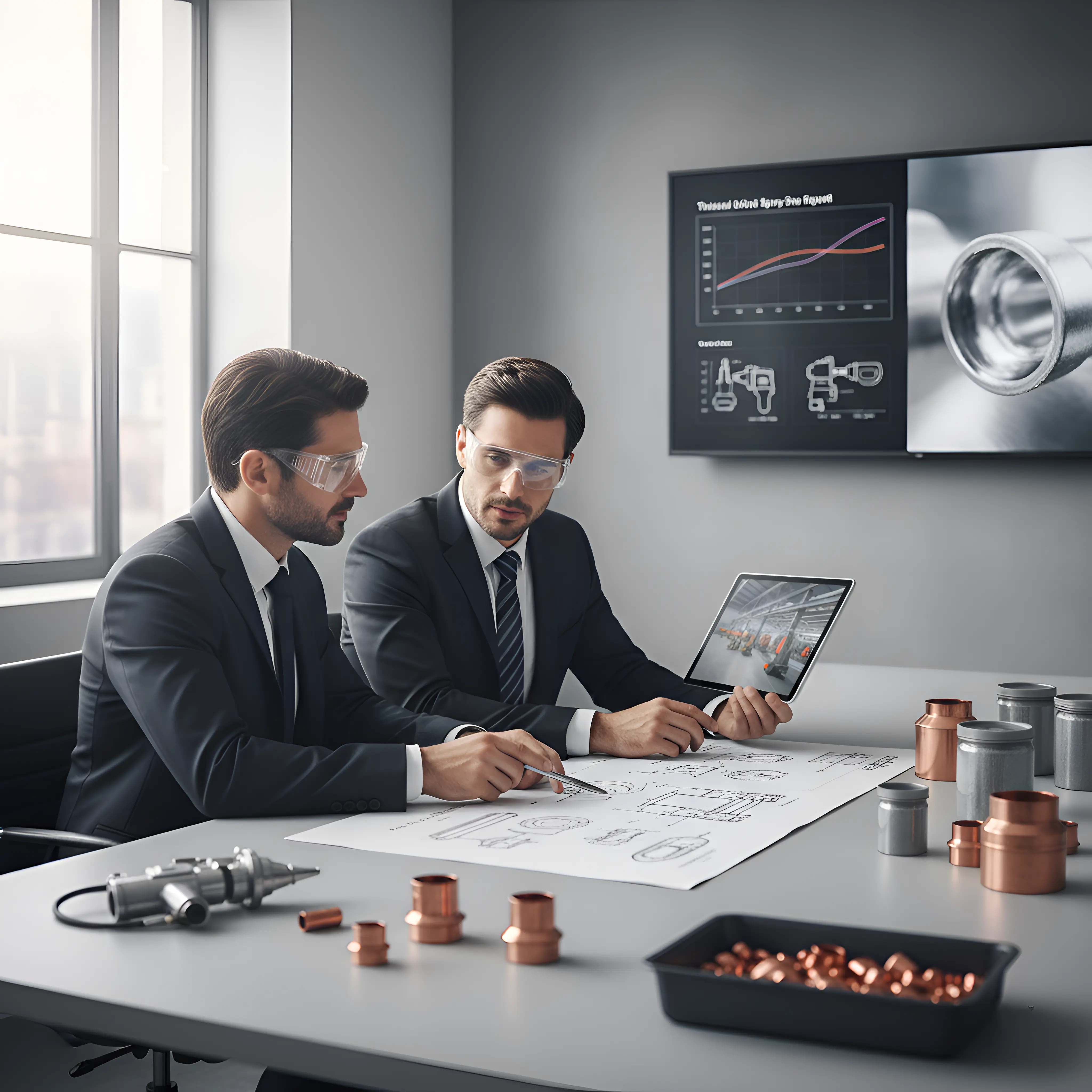 Engineers discussing material specifications.