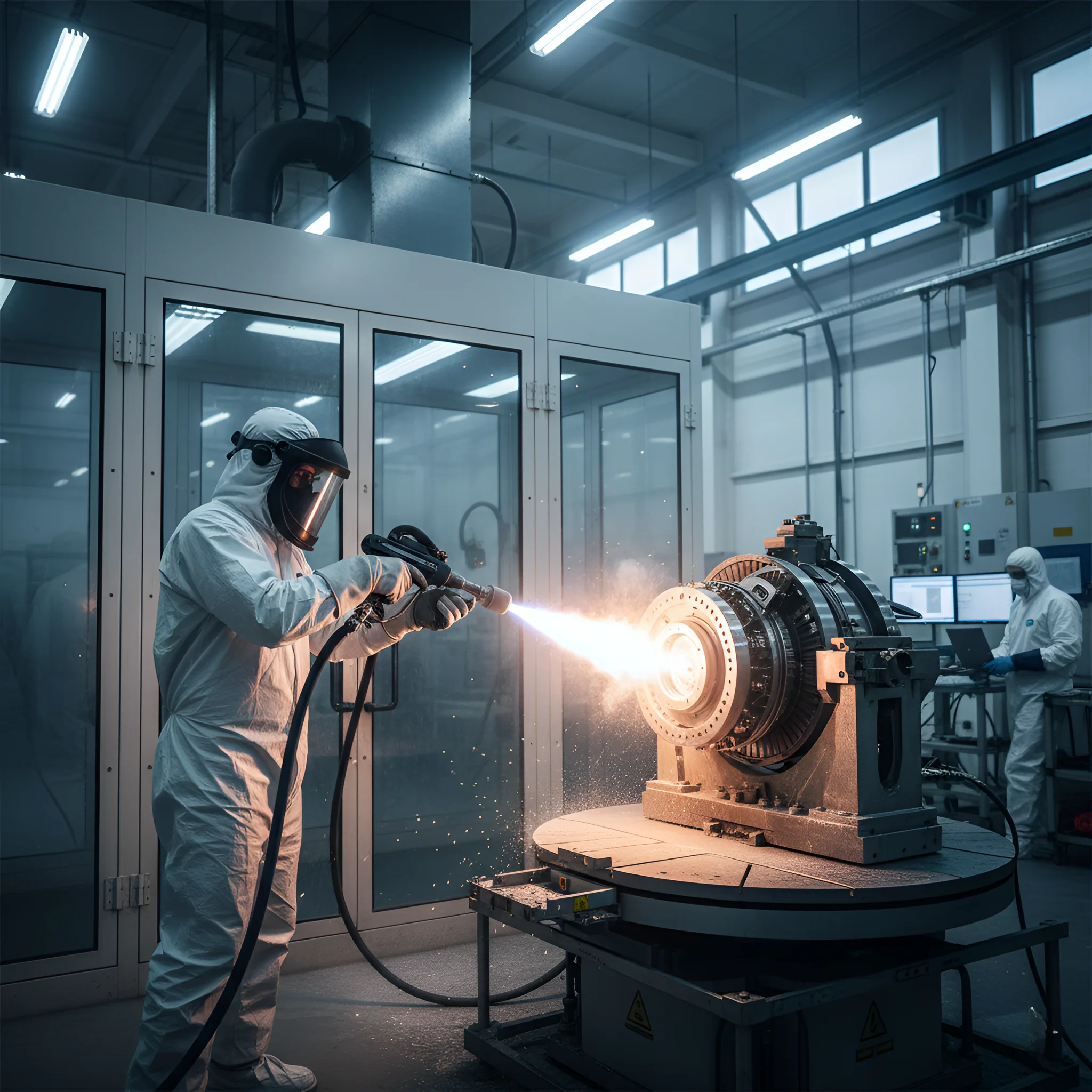 Ceramic thermal barrier coating on turbine blade.