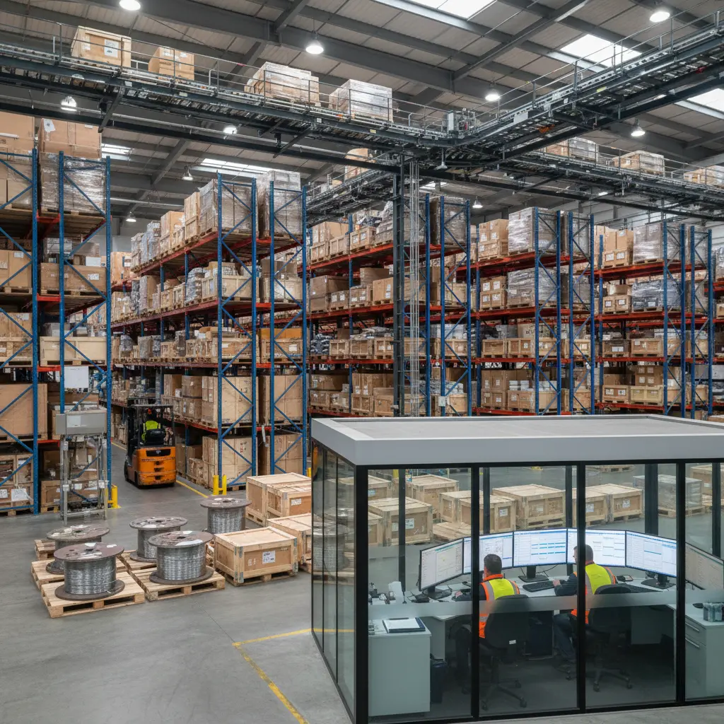 Warehouse stocked with thermal spray materials.